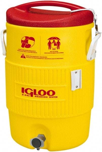 Igloo - 5 Gal Beverage Cooler - Plastic, Yellow/Red - Makers Industrial Supply