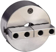 Gibraltar - 2 Jaws, 10" Diam, Self Centering Manual Lathe Chuck - Plain Back Mount Spindle, Reversible, 3.1496" Through Hole Diam, 0.0024" Axial Runout, 0.0022" Radial Runout, Cast Iron - Makers Industrial Supply