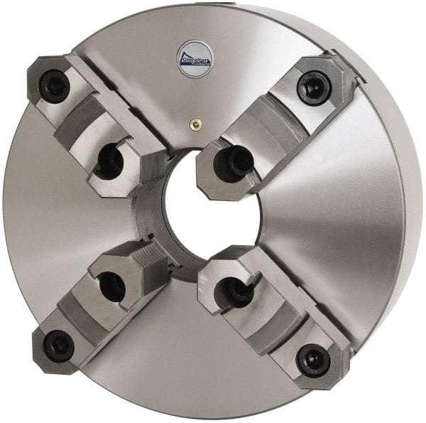 Gibraltar - 4 Jaws, 12" Diam, Self Centering Manual Lathe Chuck - Plain Back Mount Spindle, Reversible, 3-15/16" Through Hole Diam, 0.0024" Axial Runout, 0.0024" Radial Runout, Cast Iron - Makers Industrial Supply