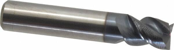 Accupro - 3/8", 1/2" LOC, 3/8" Shank Diam, 2" OAL, 3 Flute, Solid Carbide Square End Mill - Single End, AlTiN Finish, Spiral Flute, Variable° Helix, Centercutting, Right Hand Cut, Right Hand Flute - Makers Industrial Supply