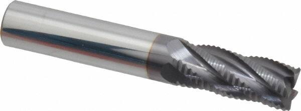 Accupro - 7/16" Diam, Fine Pitch, 1" LOC, 5 Flute Solid Carbide Roughing Square End Mill - AlTiN Finish, 2-3/4" OAL, 7/16" Shank Diam, Single End, 30° Helix - Makers Industrial Supply