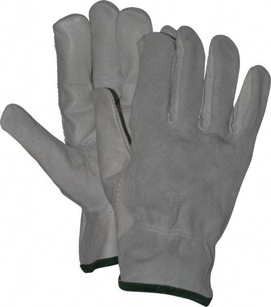 PRO-SAFE - Size M (8) Split Back/Grain Palm Cowhide General Protection Work Gloves - For Work & Driver, Uncoated, Slip-On Cuff, Full Fingered, Natural, Paired - Makers Industrial Supply