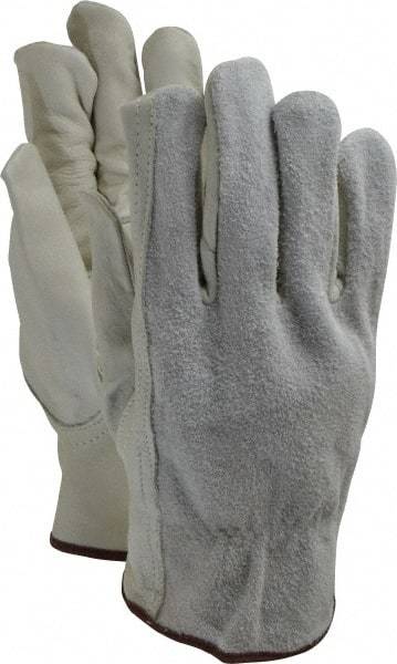 PRO-SAFE - Size L (9) Split Back/Grain Palm Cowhide General Protection Work Gloves - For Work & Driver, Uncoated, Slip-On Cuff, Full Fingered, Natural, Paired - Makers Industrial Supply