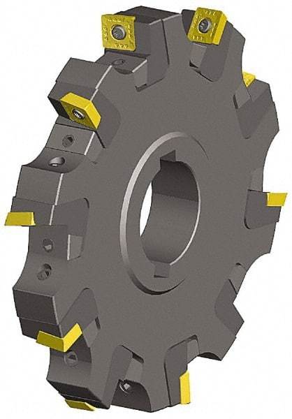 Kennametal - Arbor Hole Connection, 0.359" Cutting Width, 1.038" Depth of Cut, 4" Cutter Diam, 1-1/4" Hole Diam, 10 Tooth Indexable Slotting Cutter - KSSM Toolholder, SPCT, SPET, SPPT Insert, Left Hand Cutting Direction - Makers Industrial Supply