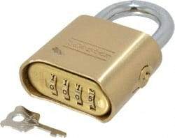 Master Lock - 2" Body Width, 7/8" Shackle Clearance, Solid Brass Combination Lock - 5/16" Shackle Diam, 1" Shackle Width, Control Key Sold Separately - Makers Industrial Supply