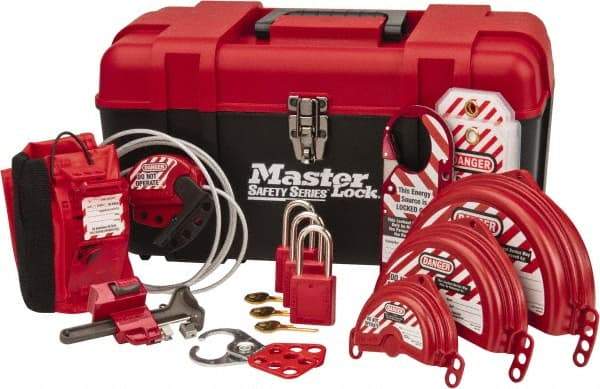 Master Lock - 12 Piece Valve Lockout Kit - 1-1/2 Inch Vertical Shackle Clearance, 1/4 Inch Shackle Diameter, Keyed Alike Comes in Tool Box - Makers Industrial Supply