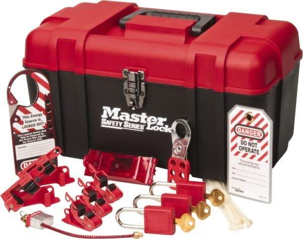 Master Lock - 13 Piece Electrical Lockout Kit - 1-1/2 Inch Vertical Shackle Clearance, 1/4 Inch Shackle Diameter, Keyed Alike Comes in Tool Box - Makers Industrial Supply