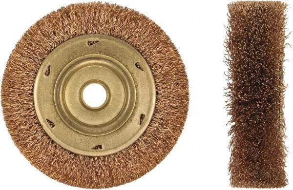 Ampco - 6" OD, 1/2" Arbor Hole, Crimped Phosphorus Bronze Alloy Wheel Brush - 1" Face Width, 1-3/16" Trim Length, 0.014" Filament Diam, 6,000 RPM - Makers Industrial Supply