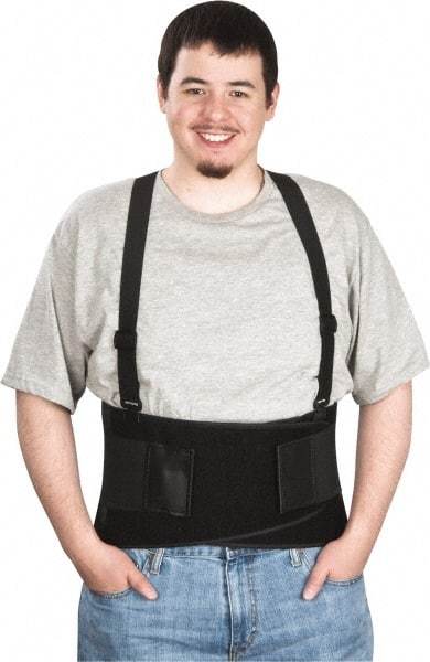 PRO-SAFE - Size S, Hook & Loop, Elastic Nylon Belt with Adjustable Shoulder Straps - 26 to 36" Waist, 9" Wide, Black - Makers Industrial Supply