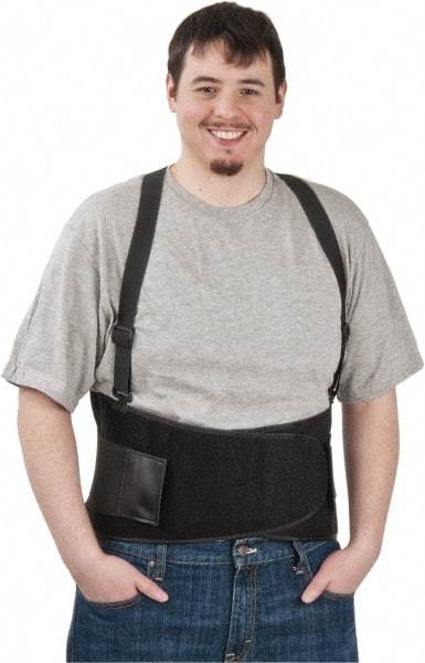 PRO-SAFE - Size M, Hook & Loop, Elastic Nylon Belt with Adjustable Shoulder Straps - 36 to 48" Waist, 9" Wide, Black - Makers Industrial Supply