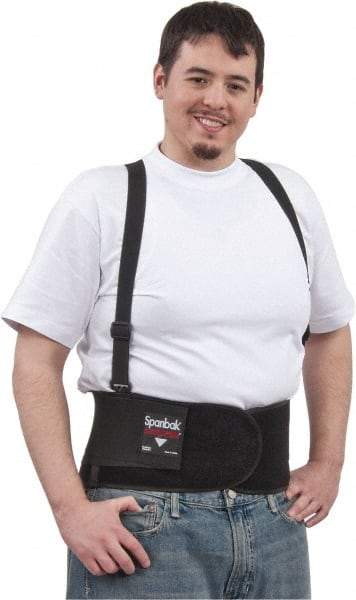 PRO-SAFE - Size S, Hook & Loop, Spandex Belt with Shoulder Straps - 32 to 36" Waist, 8" Wide, Lumbar Support, Detachable Strap, Black - Makers Industrial Supply