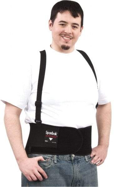 PRO-SAFE - Size M, Hook & Loop, Spandex Belt with Shoulder Straps - 36 to 40" Waist, 8" Wide, Lumbar Support, Detachable Strap, Black - Makers Industrial Supply