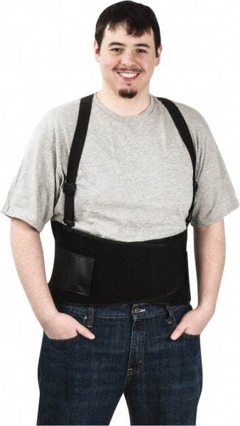 PRO-SAFE - Size S, Hook & Loop, Spandex Belt with Adjustable Shoulder Straps - 32 to 36" Waist, 9" Wide, Detachable Strap, Black - Makers Industrial Supply