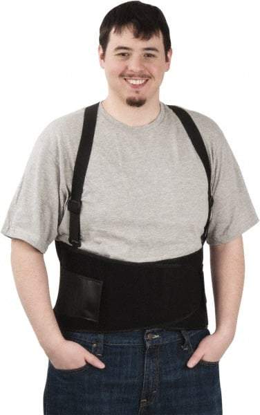 PRO-SAFE - Size M, Hook & Loop, Spandex Belt with Adjustable Shoulder Straps - 36 to 40" Waist, 9" Wide, Detachable Strap, Black - Makers Industrial Supply