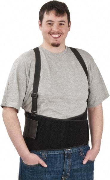 PRO-SAFE - Size L, Hook & Loop, Spandex Belt with Adjustable Shoulder Straps - 40 to 44" Waist, 9" Wide, Detachable Strap, Black - Makers Industrial Supply