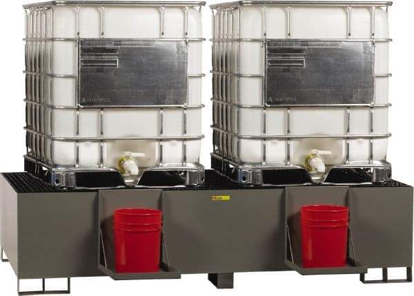 Little Giant - 400 Gallon Steel IBC Sump - 99 Inch Long x 51 Inch Wide x 23 Inch High, 2 Totes, 10,000 Lbs. Load Capacity, Include (2) Removable Pail Holder Shelves - Makers Industrial Supply