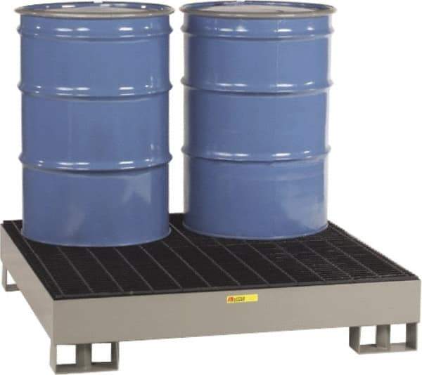 Little Giant - 66 Gal Sump, 4,000 Lb Capacity, 4 Drum, Steel Platform - 51" Long x 51" Wide x 10-1/2" High, Gray, Liftable Fork, Low Profile, Vertical, 2 x 2 Drum Configuration - Makers Industrial Supply