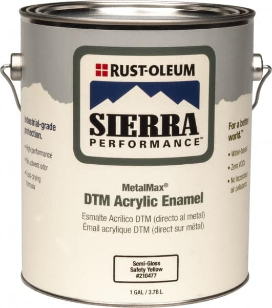 Rust-Oleum - 1 Gal Safety Yellow Semi Gloss Finish Acrylic Enamel Paint - Interior/Exterior, Direct to Metal, <0 gL VOC Compliance - Makers Industrial Supply