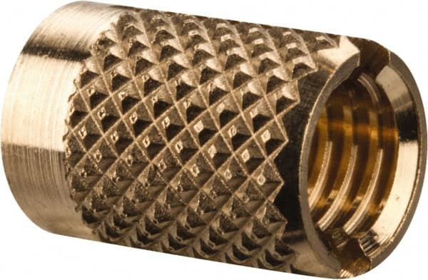 E-Z LOK - M5x0.80 Metric Coarse Brass Flush Press Fit Threaded Insert for Plastic - 3/8" OAL, 0.262" Insert Diam, 1/4" Hole Diam, 1/4" Drill - Makers Industrial Supply