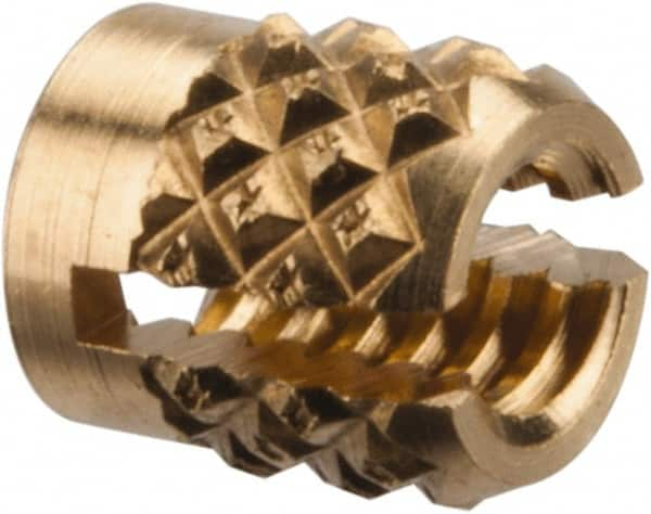 E-Z LOK - #4-40 UNC Brass Flush Press Fit Threaded Insert for Plastic - 3/16" OAL, 0.166" Insert Diam, 5/32" Hole Diam, 5/32" Drill - Makers Industrial Supply