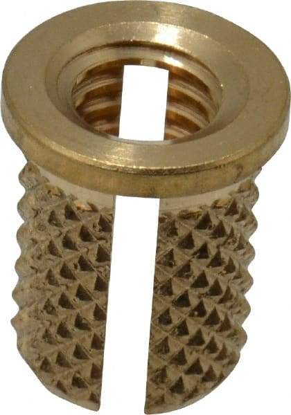 E-Z LOK - #10-32 UNF Brass Flanged Press Fit Threaded Insert for Plastic - 3/8" OAL, 0.262" Insert Diam, 1/4" Hole Diam, 1/4" Drill - Makers Industrial Supply