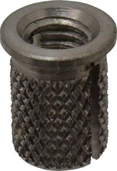 E-Z LOK - #10-32 UNF Grade 303 Stainless Steel Flanged Press Fit Threaded Insert for Plastic - 3/8" OAL, 0.262" Insert Diam, 1/4" Hole Diam, 1/4" Drill - Makers Industrial Supply