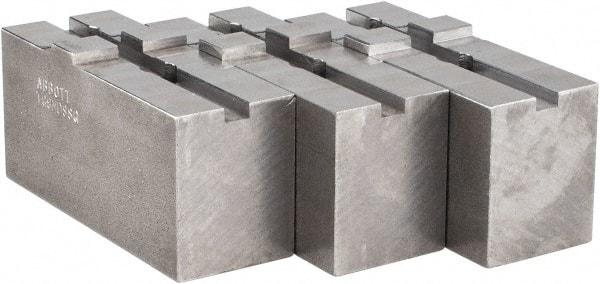 Abbott Workholding Products - Tongue & Groove Attachment, Square Soft Lathe Chuck Jaw - 3 Jaws, Steel, 1-3/4" Btw Mount Hole Ctrs, 4" Long x 1-1/2" Wide x 2" High, 5/16" Groove, 3/8" Fastener - Makers Industrial Supply