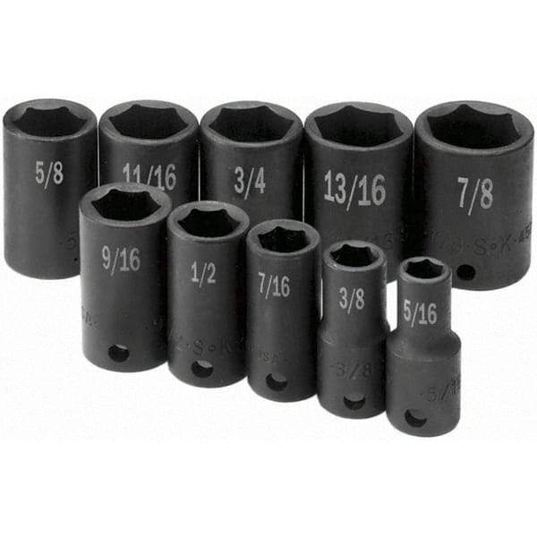 SK - 3/8" Drive Semi-Deep Impact Socket Set - 5/16 to 7/8", Inch Measurement Standard - Makers Industrial Supply