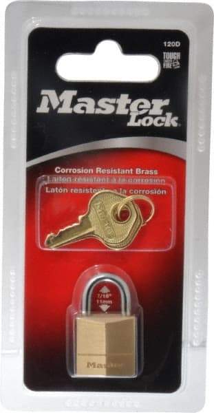 Master Lock - 7/16" Shackle Clearance, Keyed Different Solid Brasss Padlock - 5/32" Shackle Diam, Solid Brass - Makers Industrial Supply