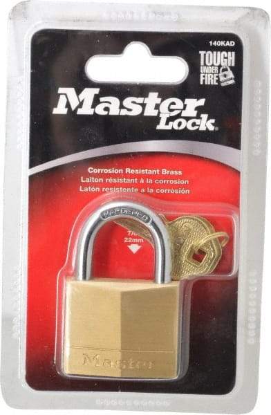 Master Lock - 7/8" Shackle Clearance, Keyed Alike Solid Brasss Padlock - 1/4" Shackle Diam, Solid Brass - Makers Industrial Supply