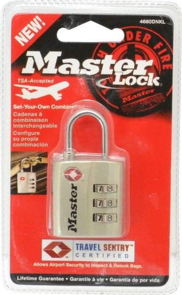 Master Lock - 3/4" Shackle Clearance, Keyed Different Luggage Lock Padlock - 1/8" Shackle Diam, Metal - Makers Industrial Supply