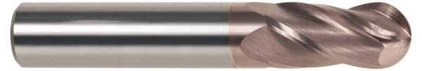 SGS - 13/32" Diam, 1" LOC, 4 Flute Solid Carbide Ball End Mill - TiCN Finish, Single End, 2-3/4" OAL, 7/16" Shank Diam, Spiral Flute - Makers Industrial Supply