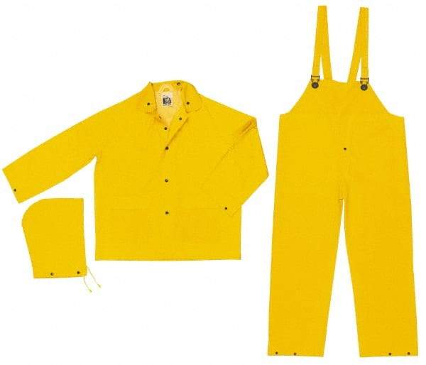 MCR Safety - Size 5XL, Yellow, Rain Three Piece Suit - 67" Chest, Detachable Hood, Take Up Snaps Ankle, Take Up Snaps Wrist - Makers Industrial Supply