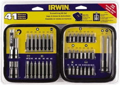 Irwin - 41 Piece, 1/4" Drive Screwdriver Bit Set - #1 to #3 Phillips, 0.05 to 1/4" Hex, 1.27 to 10mm Hex, #1 to #3 Square Recess - Makers Industrial Supply