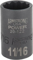 Armstrong - 11/16", 1/2" Drive, Standard Hand Socket - 12 Points, 1-29/64" OAL, Black Finish - Makers Industrial Supply