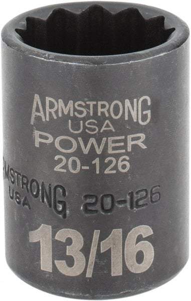 Armstrong - 13/16", 1/2" Drive, Standard Hand Socket - 12 Points, 1-29/64" OAL, Black Finish - Makers Industrial Supply