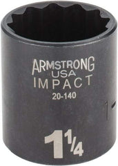 Armstrong - 1-1/4", 1/2" Drive, Standard Hand Socket - 12 Points, 1-45/64" OAL, Black Finish - Makers Industrial Supply