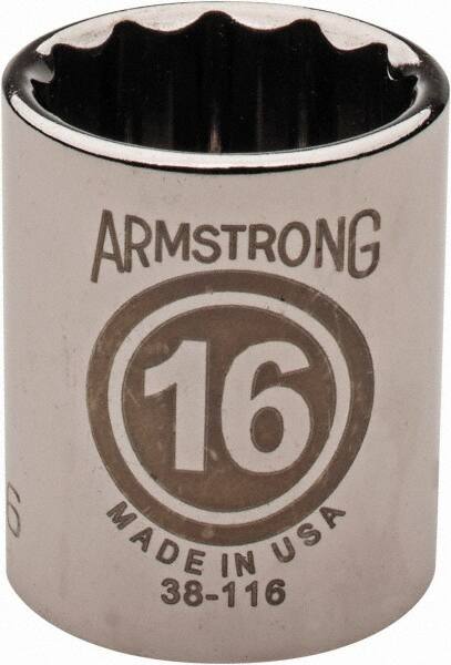 Armstrong - 3/8" Drive, Standard Hand Socket - 12 Points, 31/32" OAL, Chrome Finish - Makers Industrial Supply