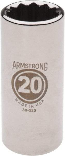 Armstrong - 3/8" Drive, Deep Hand Socket - 12 Points, 2-13/16" OAL, Chrome Finish - Makers Industrial Supply