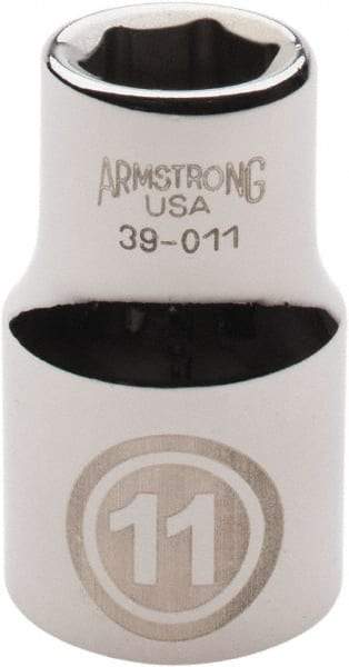 Armstrong - 1/2" Drive, Standard Hand Socket - 6 Points, 1-1/2" OAL, Chrome Finish - Makers Industrial Supply