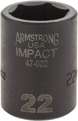 Armstrong - 1/2" Drive 22mm Standard Impact Socket - 6 Points, 1-5/8" OAL - Makers Industrial Supply