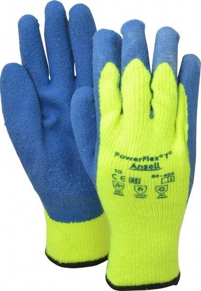 Ansell - Size XL (10) Rubber Coated Thermal Terry Cold Protection Work Gloves - For General Purpose, Palm & Fingers Coated, Knit Wrist Cuff, Full Fingered, Yellow/Blue, Paired - Makers Industrial Supply