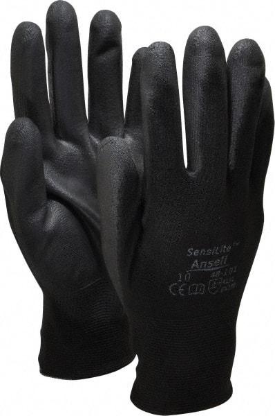 Ansell - Size XL (10) Polyurethane Coated Nylon General Protection Work Gloves - For General Purpose, Palm & Fingers Coated, Knit Wrist Cuff, Full Fingered, Black, Paired - Makers Industrial Supply