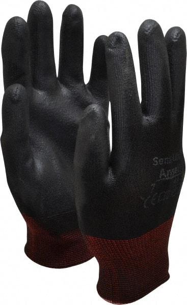 Ansell - Size S (7) Polyurethane Coated Nylon General Protection Work Gloves - For General Purpose, Palm & Fingers Coated, Knit Wrist Cuff, Full Fingered, Black, Paired - Makers Industrial Supply