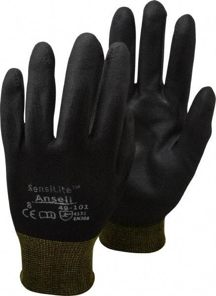 Ansell - Size M (8) Polyurethane Coated Nylon General Protection Work Gloves - For General Purpose, Palm & Fingers Coated, Knit Wrist Cuff, Full Fingered, Black, Paired - Makers Industrial Supply