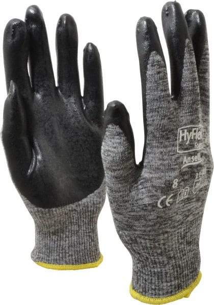 Ansell - Size M (8) Nitrile Coated Nylon General Protection Work Gloves - For General Purpose, Palm & Fingers Coated, Knit Wrist Cuff, Full Fingered, Dark Gray/Black, Paired - Makers Industrial Supply