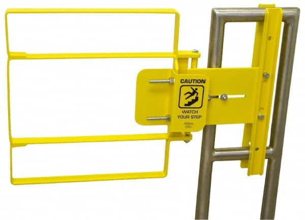 FabEnCo - Powder Coated Carbon Steel Self Closing Rail Safety Gate - Fits 17 to 18-1/2" Clear Opening, 18-1/2" Wide x 22" Door Height, 40 Lb, Yellow - Makers Industrial Supply