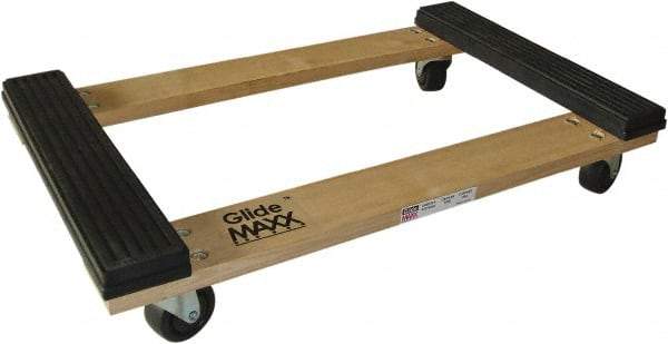 PRO-SOURCE - 1,000 Lb Capacity Hardwood/Rubber Open Rubber Capped Raised Ends Dolly - 30" Long x 18" Wide, 3" Wheels - Makers Industrial Supply