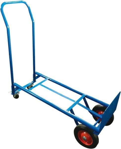 PRO-SOURCE - 600 Lb Capacity 46" OAH Convertible Hand Truck - 8 x 14" Base Plate, Swept Back Handle, Steel, Semi-Pneumatic Wheels - Makers Industrial Supply