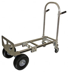 PRO-SOURCE - 650 Lb Capacity 40" OAH Convertible Hand Truck - 7-1/2 x 18" Base Plate, Dual Grip Handle, Aluminum, Full Pneumatic Wheels - Makers Industrial Supply